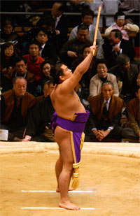 A traditional dance during the Sumo wrestling